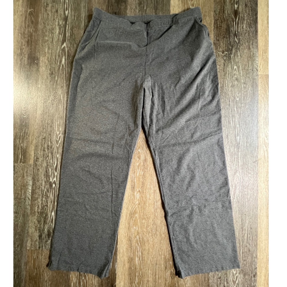 LL Bean Knit Pants Womens XL Gray Straight Leg Elastic Waist Pockets Comfort